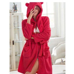 Victorias Secret Red Hooded Robe With Ears S Soft & Cozy Fleece